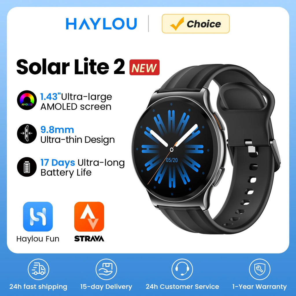 HAYLOU Solar Lite 2 Smartwatch 1.43'' AMOLED Display 24h Health Monitoring 150+ Sports Modes Voice Calling Smart Watch 1ATM