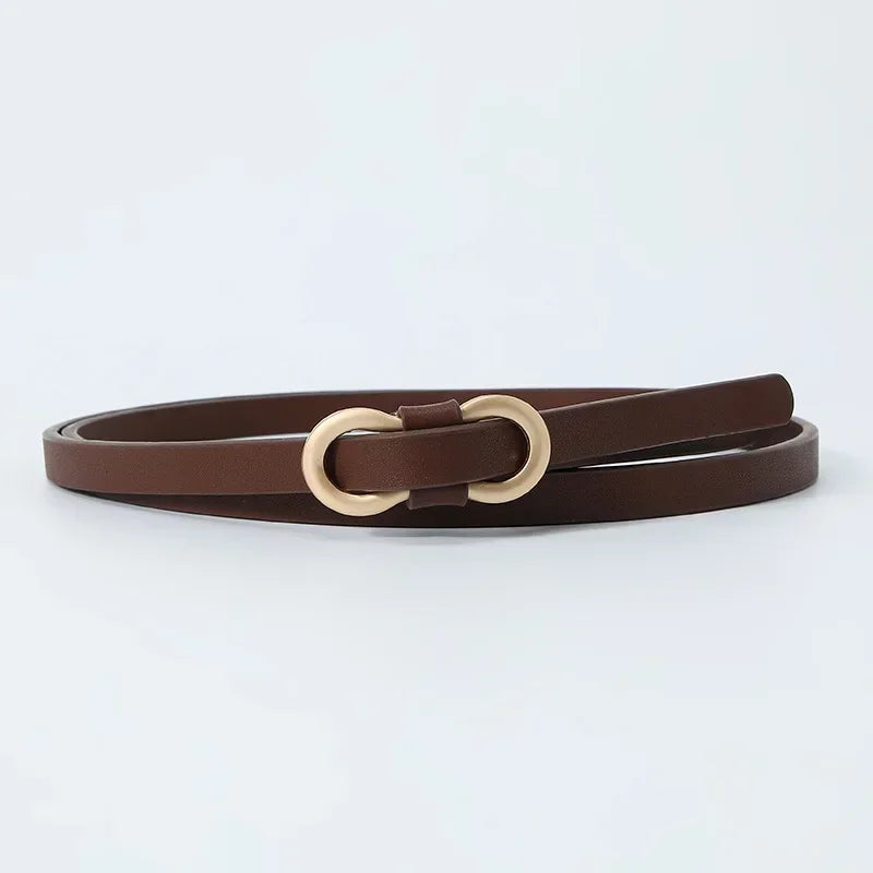 Metal Buckle PU Leather Knotted Belt Long Thin Adjustable Waist Belts Women Female Dress Coat Suit Decoration Straps