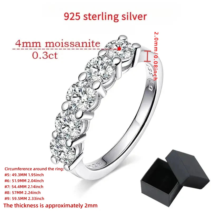 TY White Gold D Color 4mm Moissanite Ring For Women 925 Silver 1.5CT Stone Match Dia Wedding Band Bride S Sterling Sier