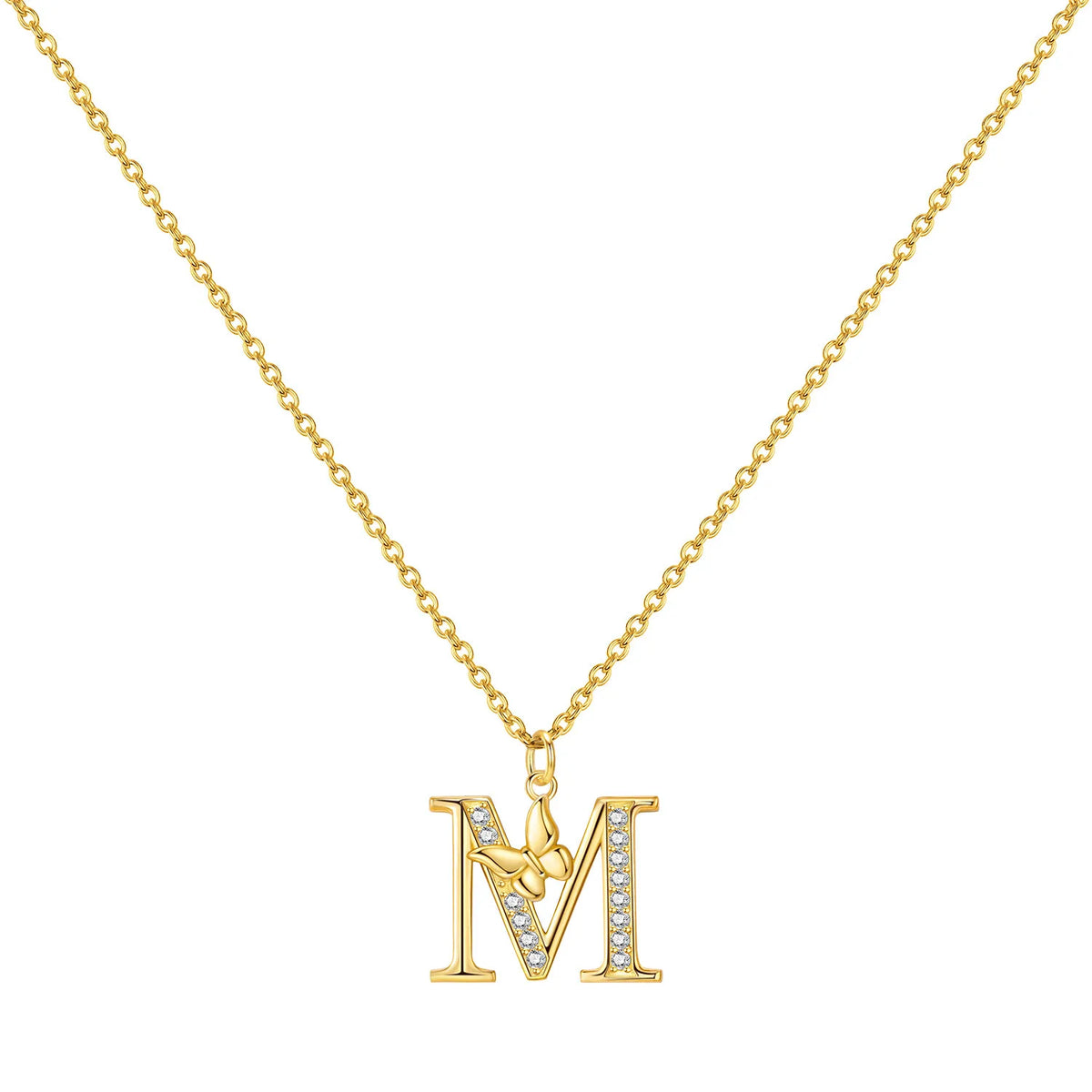 Original 925 Sterling Silver 18K Gold Zircon Butterfly A-Z 26 Letter Y-shaped Chain Necklace For Women Commemorate Jewelry Gift
