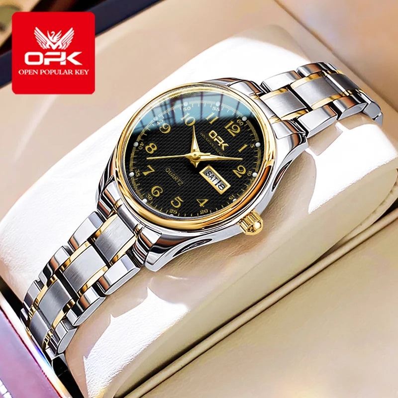 OPK 8110 Ladies Watch Classic Simple Brand Quartz Watch Stainless Steel Strap Watch For Women Waterproof Luminous Day-Date Watch