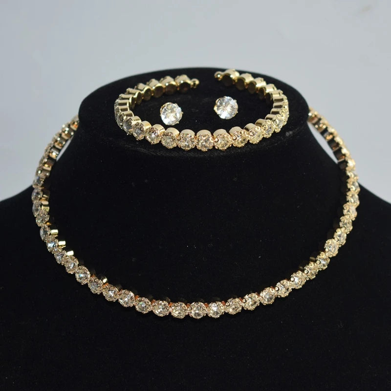 4-piece/set Luxury Sparkling Inlaid Zircon Necklace Bracelet Earrings, Women's Fashionable Trendy Accessory Jewelry Set