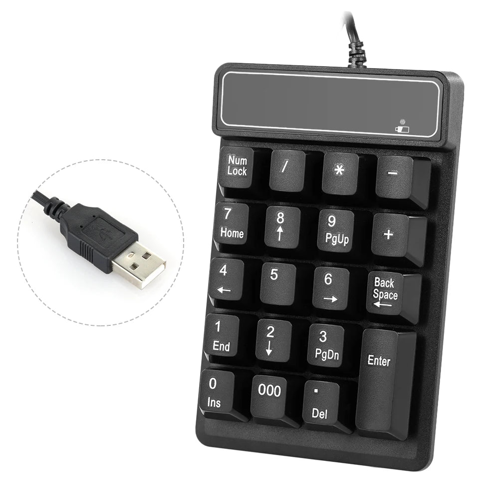 USB Wired Numeric Keypad Mechanical Feel Number Pad Keyboard 19 Keys Water-proof for Laptop Desktop PC Notebook Black