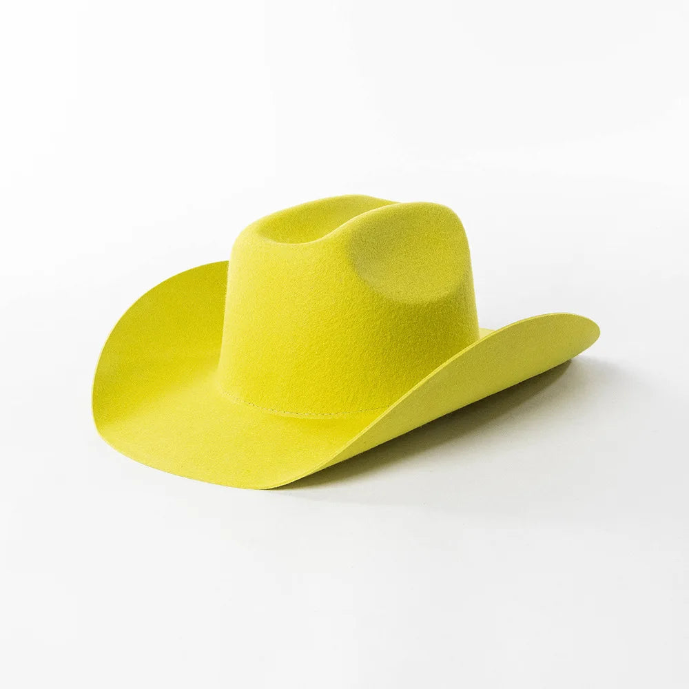 100% Wool Western Cowboy Hat Women Men Autumn Winter Casual Felt Cowgirl Hat Outdoor Sunshade Warm Concave Shape Fedoras Top Hat