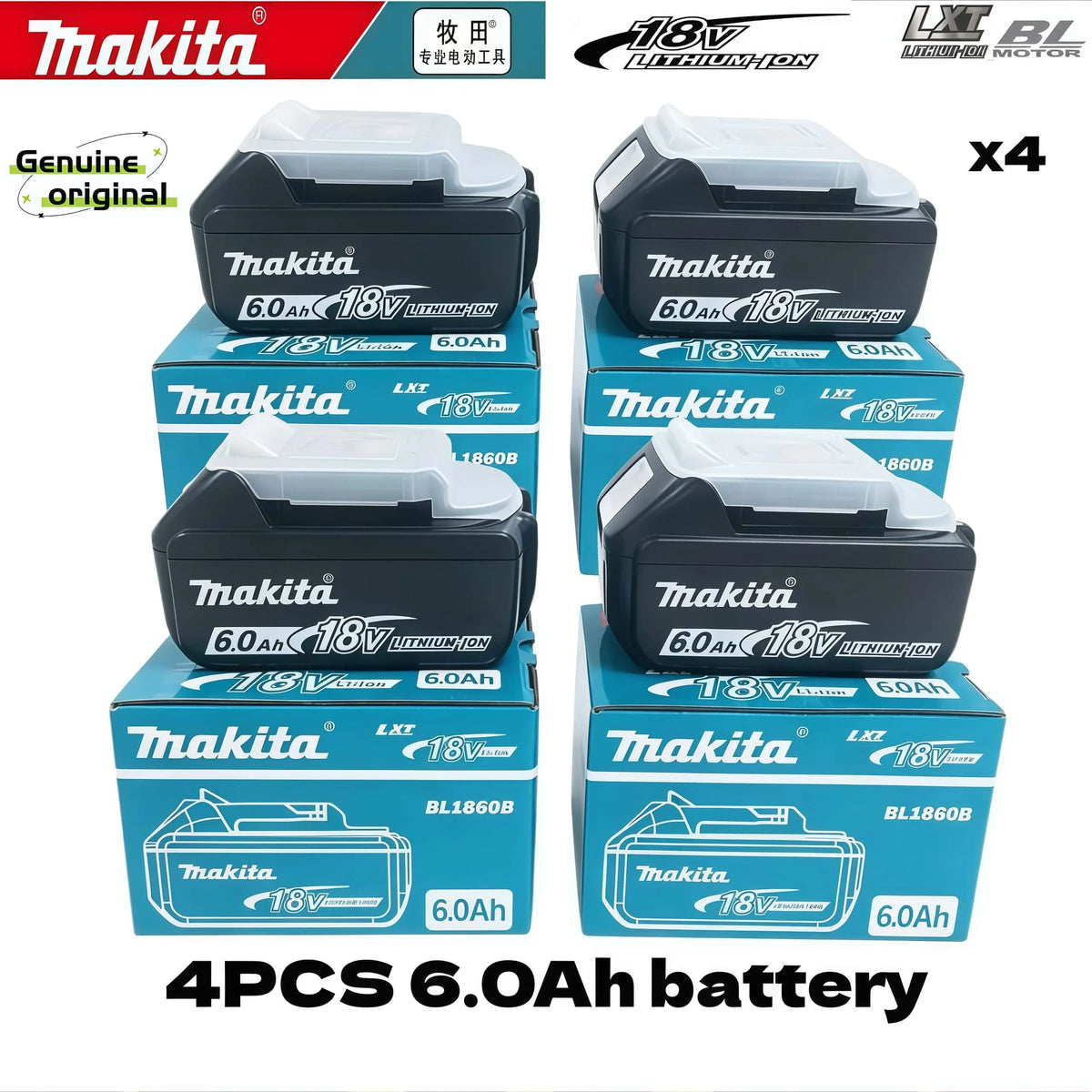 Genuine Makita 6AH BL1860B 18V Battery Power Tool Lithium-Ion Substitute LXT BL1850B BL1840B, Suitable for Use with BMS18V Screw