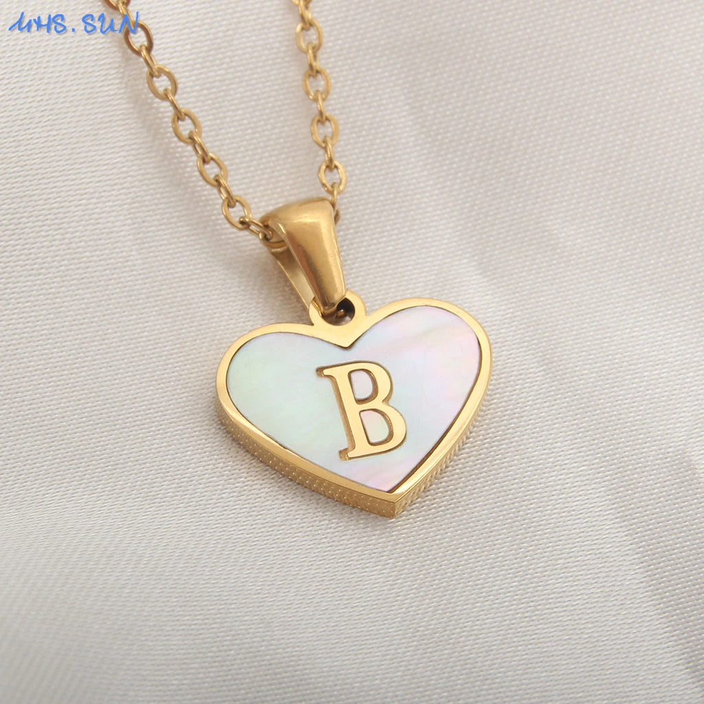 MHS.SUN Stainless Steel Heart Initial Necklace for Women Girls Gold Plated A-Z 26 Letter Pendant Choker Jewelry Birthday Gifts