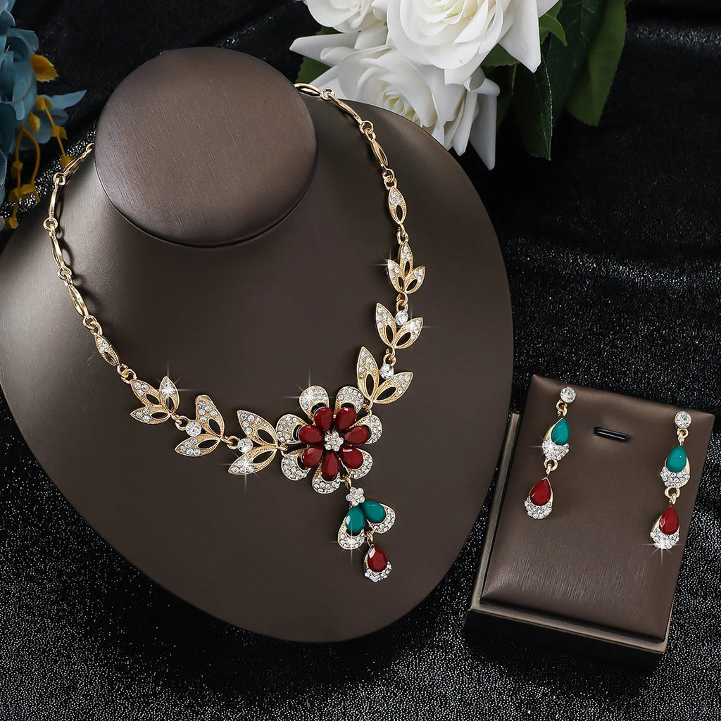 Luxury Color Matching Unique Necklace Earring Set Date Party Banquet Bridal Wedding Dress High End Jewelry