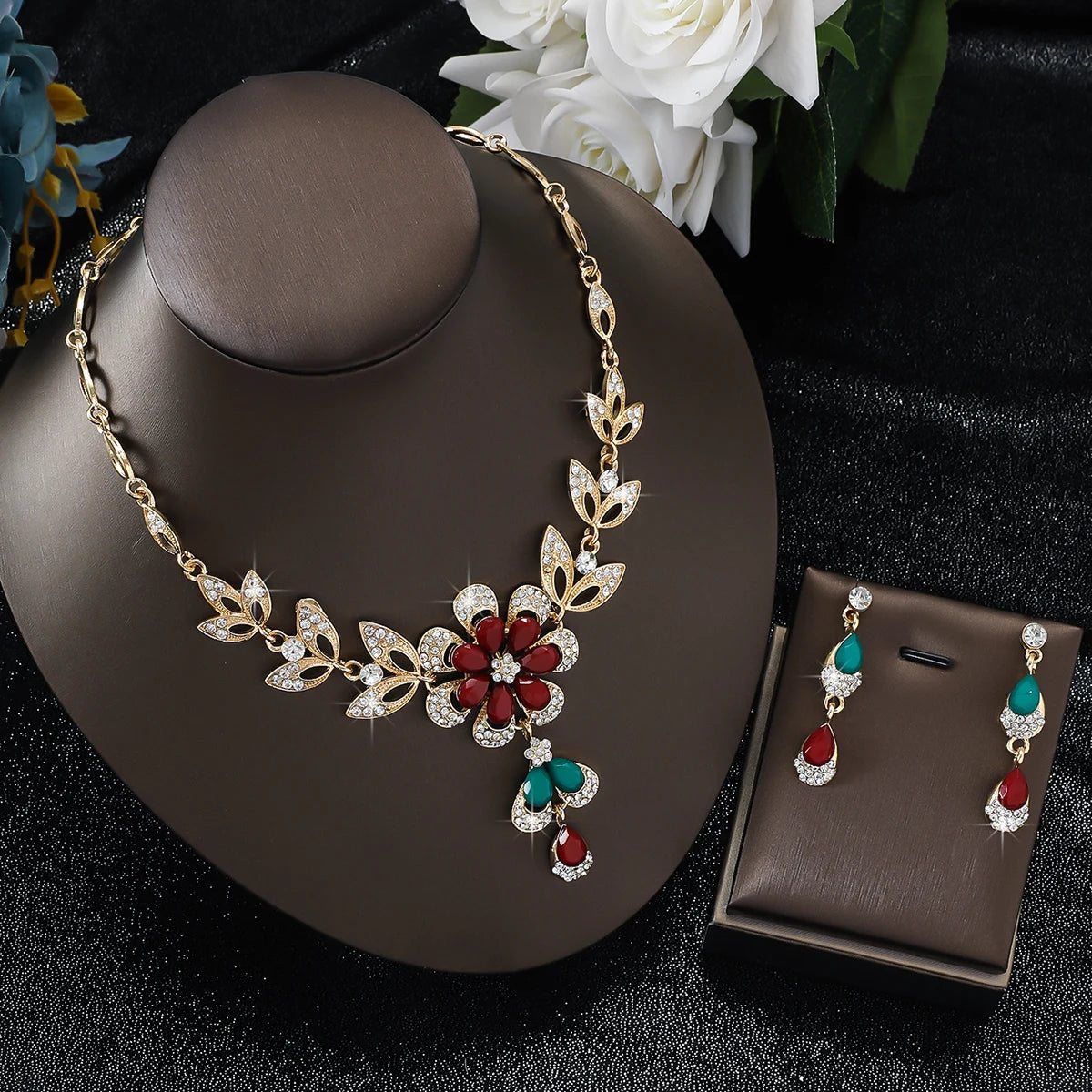 Luxury Color Matching Unique Necklace Earring Set Date Party Banquet Bridal Wedding Dress High End Jewelry