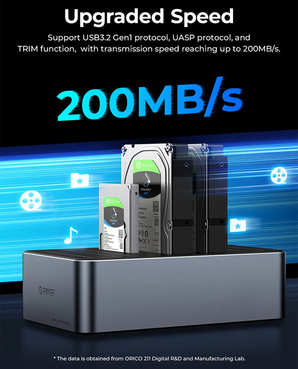 ORICO Hard Drive Docking Station Offline Clone SATA HDD Enclosure for 2.5/3.5 inch SATA SSD/HDD Dock USB C 3.2 Gen 1 Duplicator