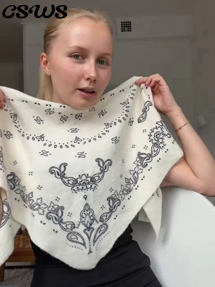 Fashion Knitted Print Women's Square Scarf Lightweight Soft Shawl All-match Neckwear Female Autumn Winter Lady Fashion Accessory