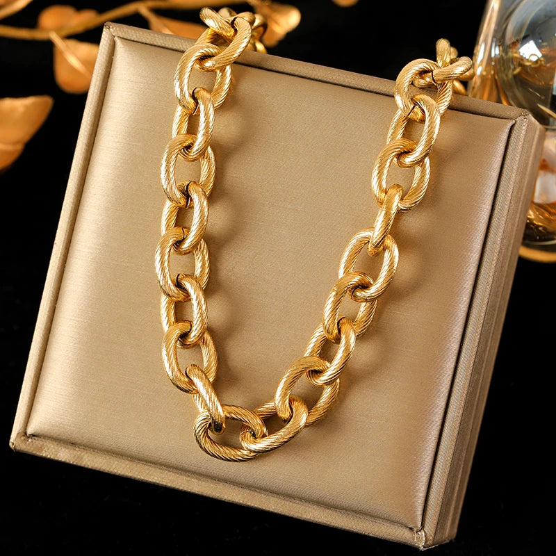 EILIECK 316L Stainless Steel Gold Color Cuba Chain Necklace For Women New Trendy Punk Thick Neck Chain Waterproof Jewelry Gift