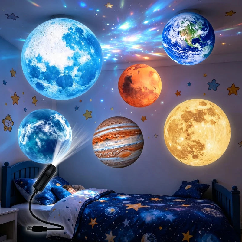 1 lamp 6 planet slidesCreative Moonlight LED Projector Nightlight Dimmable Projection Night Light Ideal Bedroom Home Decoration