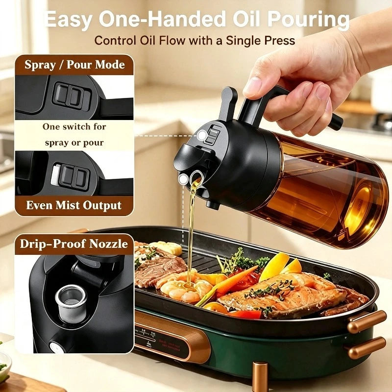 1pc 2 in 1 Glass Oil Sprayer Bottle, 16oz Leakproof Olive Oil Dispenser for Cooking BBQ Salad, Food Grade BPA-Free Kitchen Tool