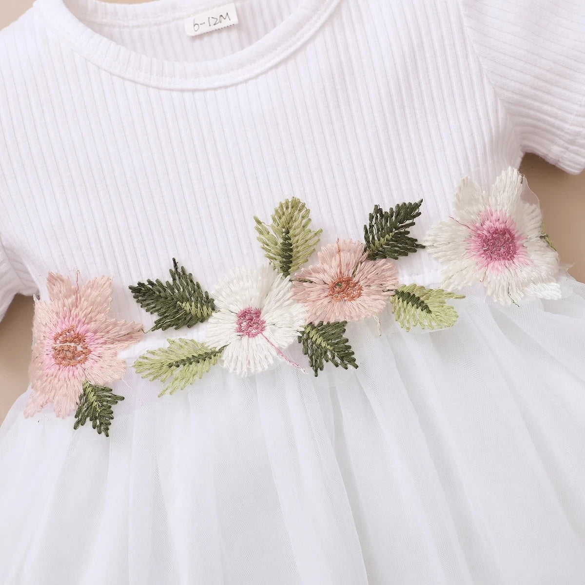 Baby Girl Dress Ribbed Embroidered Flower Short Sleeve Chiffon Dress+Headband 2Pcs/Set  for Baby Girls 0-3 Years Cute Baby Girl
