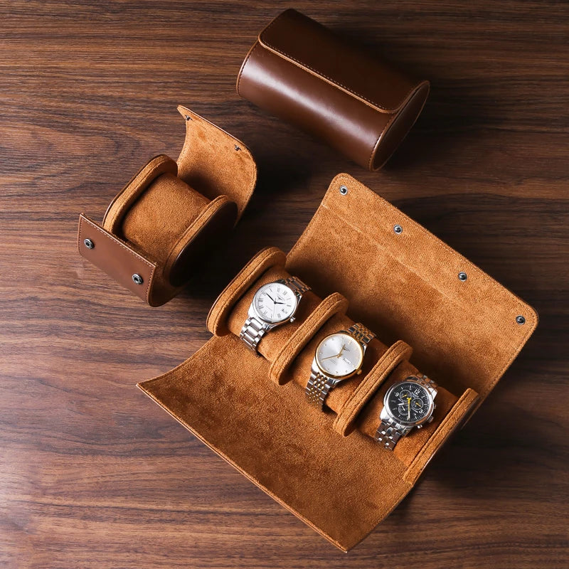 Embers Leather Watch Roll 1 2 3 Slots Luxury Genuine Watch Storage Box Travel Bag Watch Case Gift Box Watch Pouch