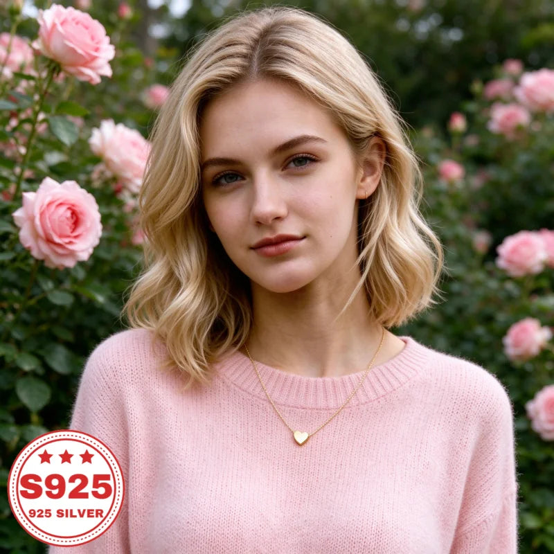 Solid Heart Pendant Necklace, 18K Plated S925 Sterling Silver, Dainty Rolo Chain, Women Minimalist Jewelry, Daily Wear, Anniversary Birthday Holiday Gift, Buy Three Get One Free