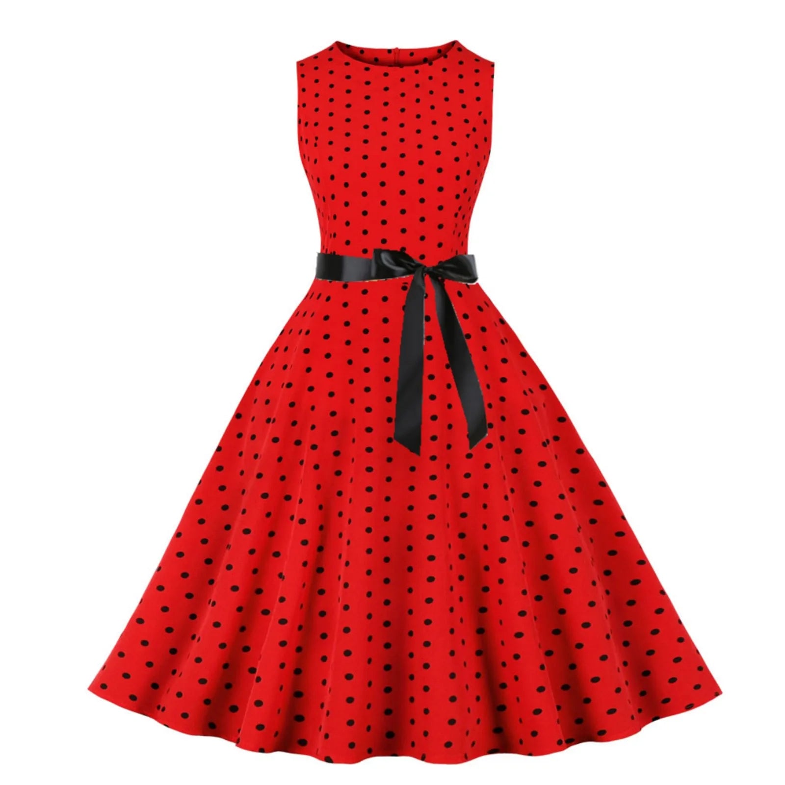 Vintage 1950s Retro Pleated Dress Short Sleeve Polka Dot Print Dress For Women Elegant Evening Party Gown Prom Swing Dresses