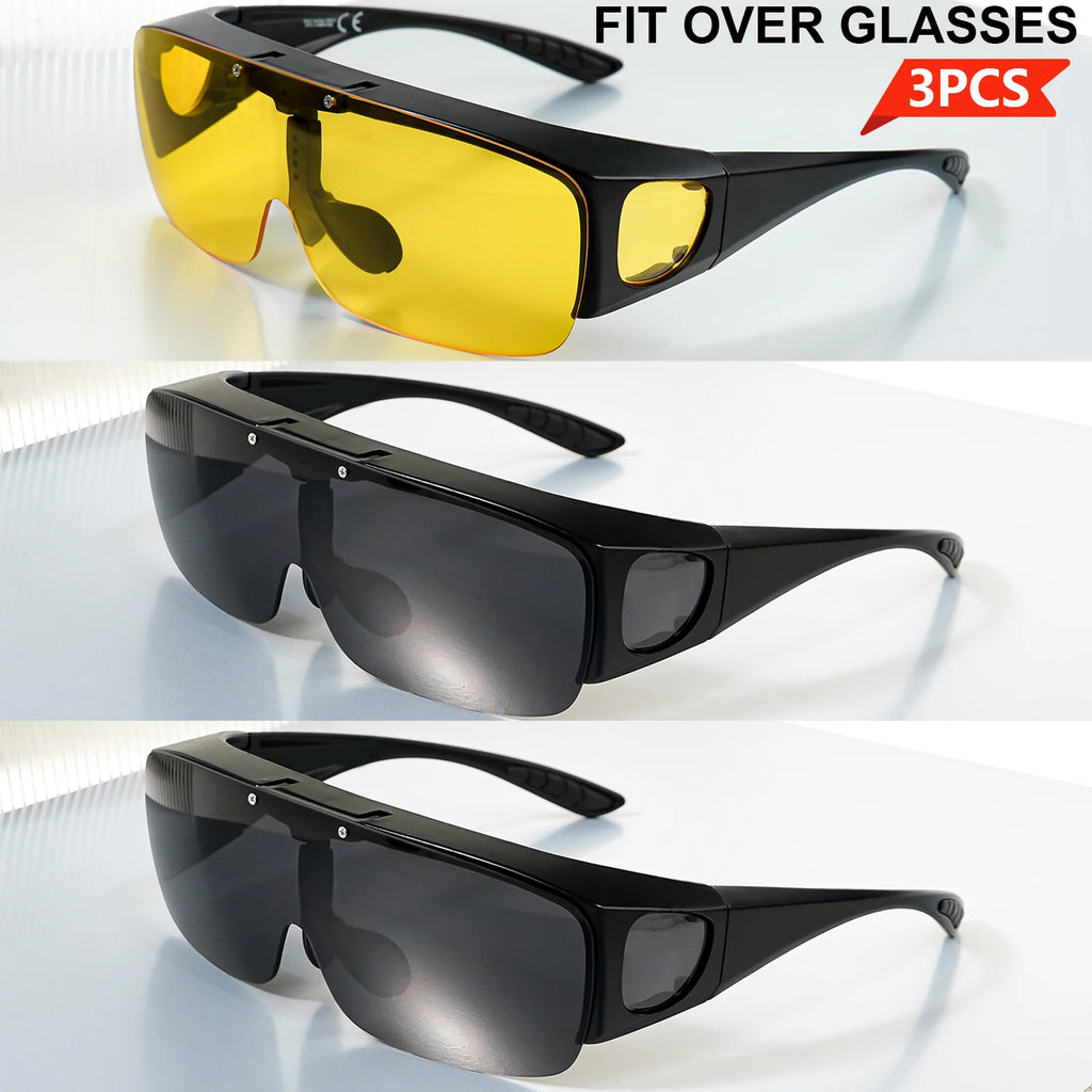 Flip Up Fit Over Glasses Oversized Sunglasses UV400 Side Shield Over Prescription Eyeglasses Night Driving Fishing Shades