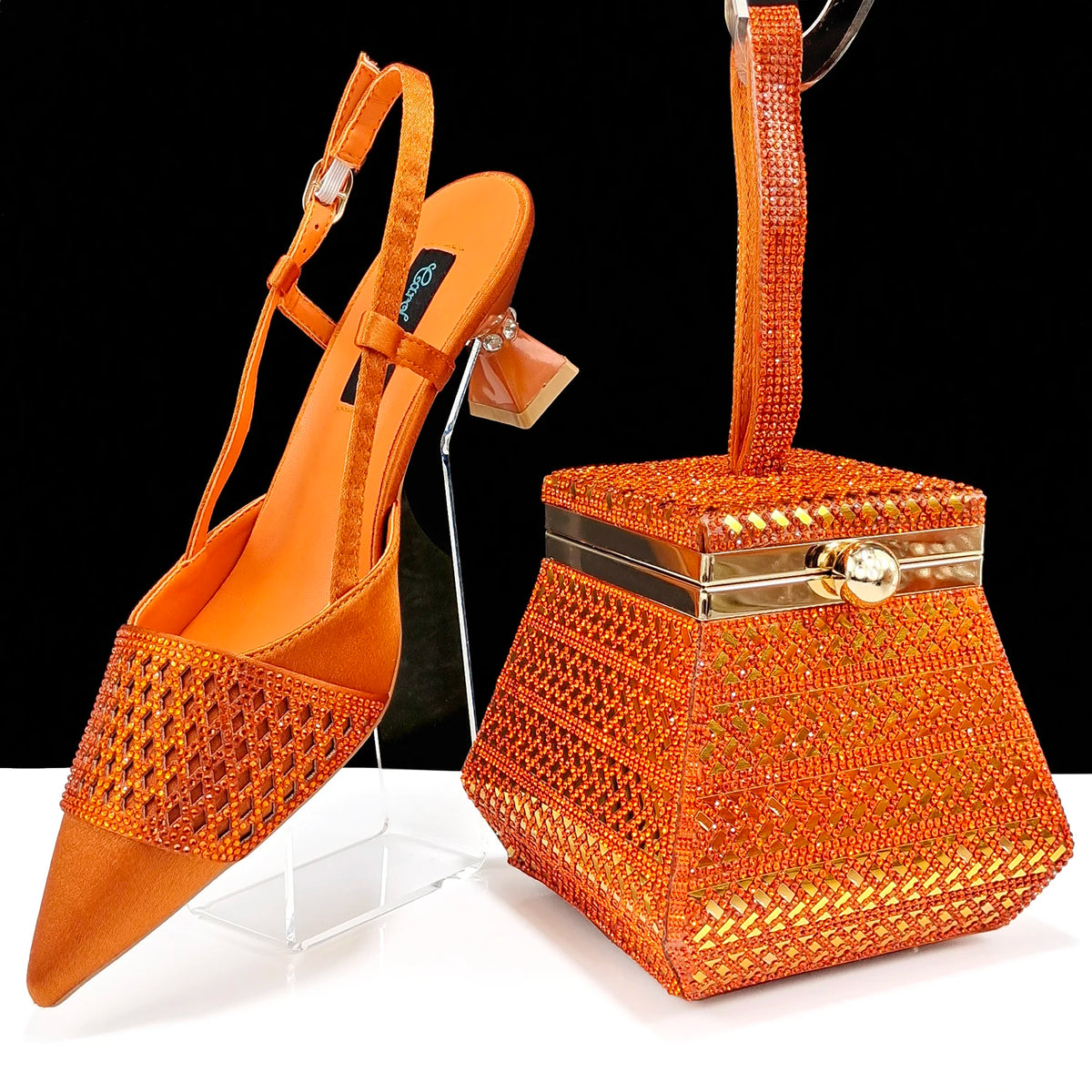 Fashion Three-Dimensional Hard Bag Sequins Decoration Lady Fashion Elegant Shoes and Bag Set Women Shoes