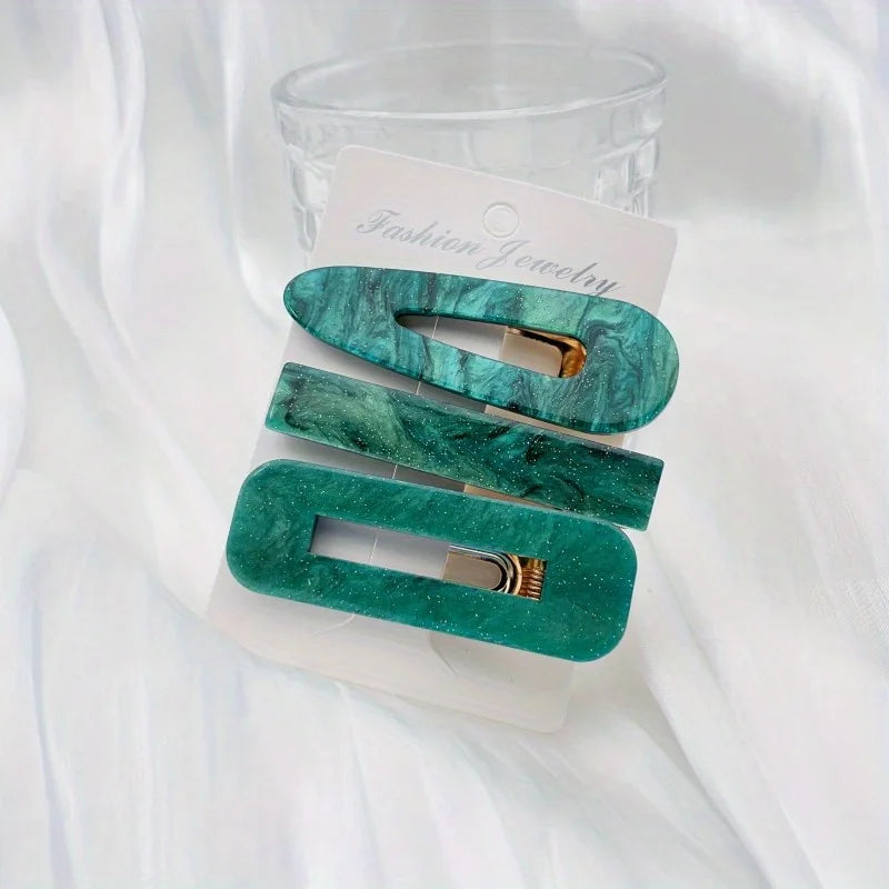 3pcs/set Acetate Hollow Water Drop Long Strip Hairpin Simple Duck Beak Clip Broken Hair Leopard Hair Clip Geometric Hairpin