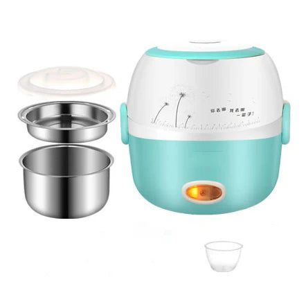 DMWD MINI Rice Cooker Thermal Heating Electric Lunch Box 2 Layers Portable Food Steamer Cooking Container Meal Lunchbox Warmer