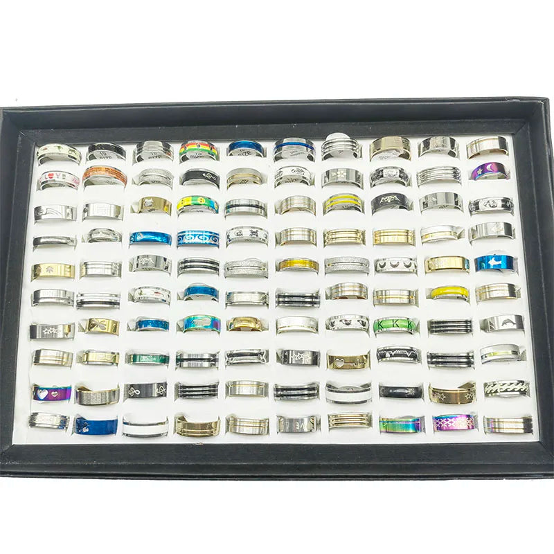 20pcs/Lot New Fashion Mix Style Stainless Steel Finger Rings for Women Men Hot Rock Wide Personality Party Bar Joint Ring Boy