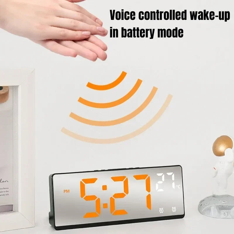 Voice Control Digital Alarm Clock Temperature Dual Alarm Snooze Desktop Table Clock Night Mode 12/24H LED Clock Watch Desk Clock