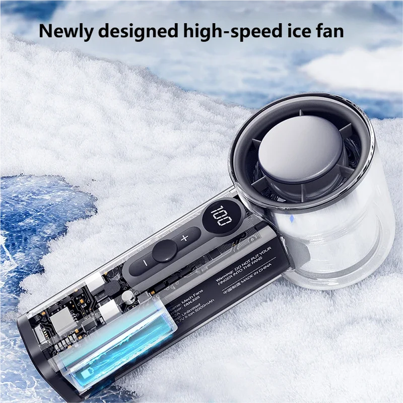 HOMEFISH USB Charging Handheld Fan with Transparent Ice Pack Ice-Sensitive High Wind Power Mini Electric Personal Cooling Fan