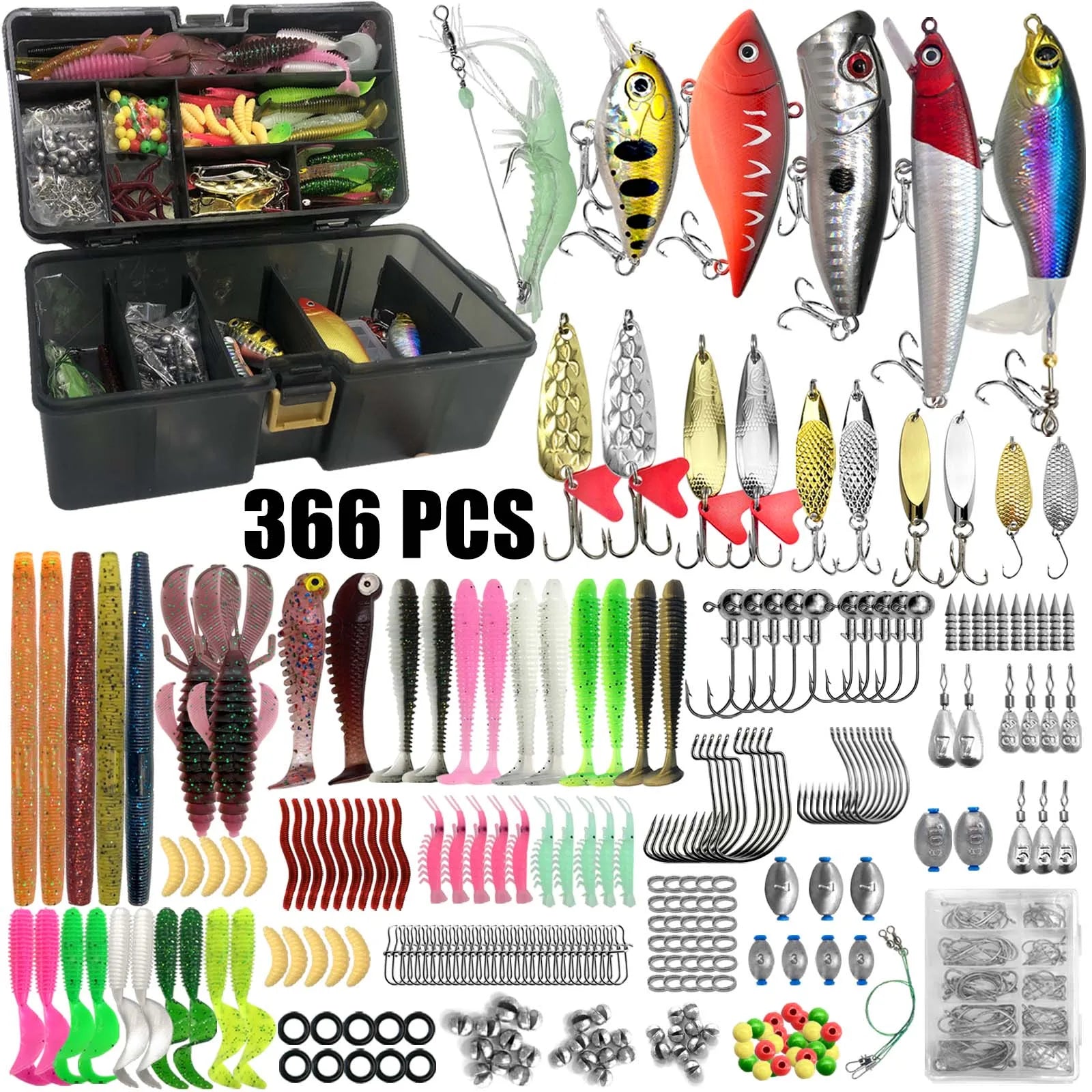 86/88/136/149/366pcs Fishing Lure Kit For Trout/Pike/Bass Multi-Lure Fishing Set Layered Tackle Pro Gear Tackle Box