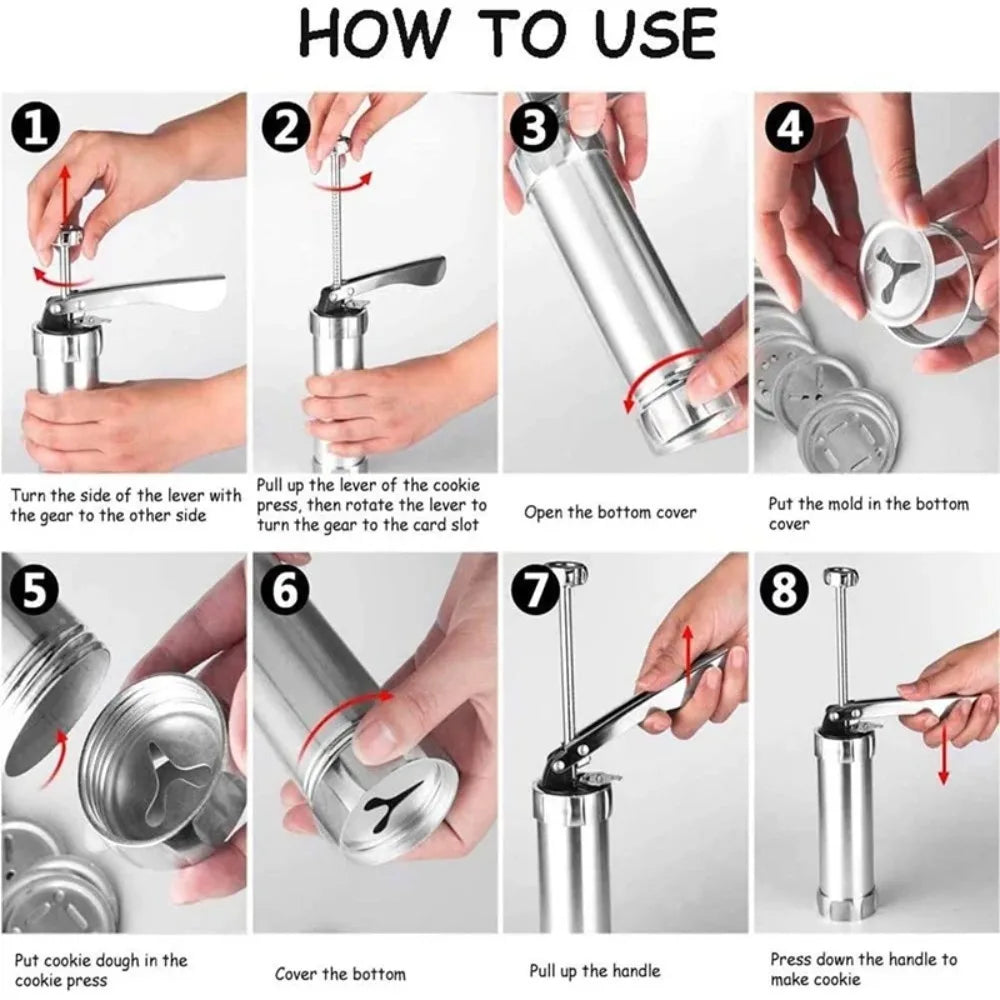 Stainless Steel Cookie Cutter Set Cookie Press Gun and 20 Cookie Plates and 4 Nozzles DIY Cookie Maker Cookie Cutter Tools