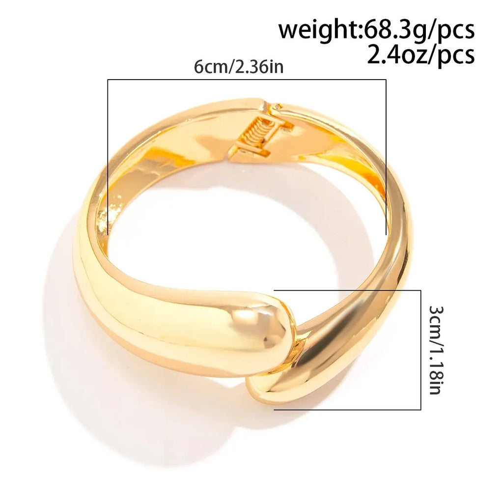 Ingemark Luxury Geometric Water Drop Spring Bangles Women Punk Glossy Gold Color Heavy Metal Wide Bracelet Party Banquet Jewelry
