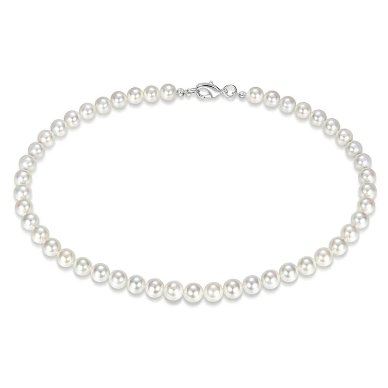 Pearl Necklace Men Simple Handmade Strand Bead Necklace 2026 New Trendy Men Jewelry for Women Girls Wedding Banquet Necklaces
