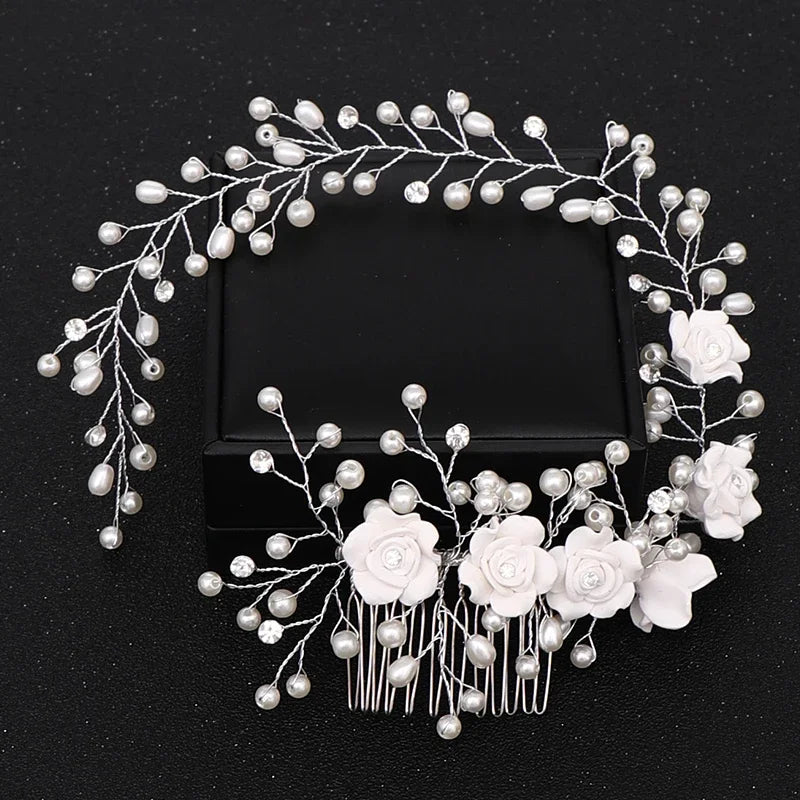 Wedding Crystal Pearls Hair Combs Handmade Hair Jewelry Bridal Headpiece Girls Headdress Women Hairpins Elegant Women Tiara