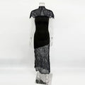 Elegant Lace Printed Long Dress For Women See-Through Turtleneck Patchwork Bandeau Party Dress Female Spring Maxi Dress 2026