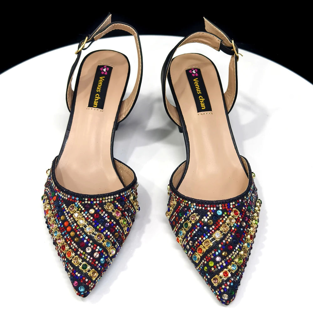 Venus Chan2025 Elegant Multicolor Color Women's  Heels and Rhinestone Handbag Set - Italian Design for Weddings and Parties