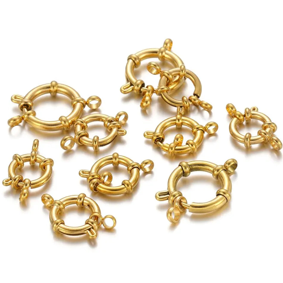 4pcs Stainless Steel Gold Round Spring Clasps Hooks for Bracelet Clavicle Necklace Clasp Connectors DIY Jewelry Making Supplies