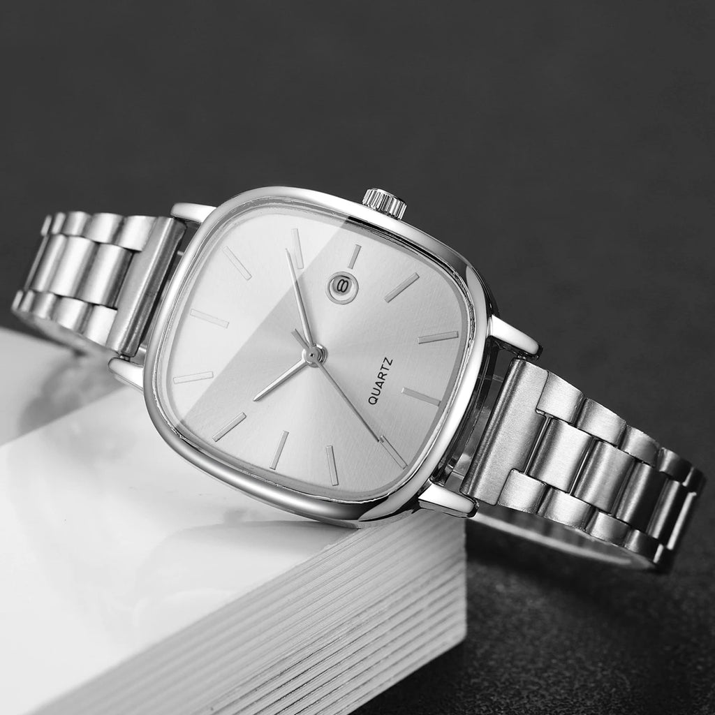 3PCS/Set Elegant Square Dial Women Watches Simple Calendar Quartz Wristwatches Bracelets Set Reloj Mujer (Without Box)