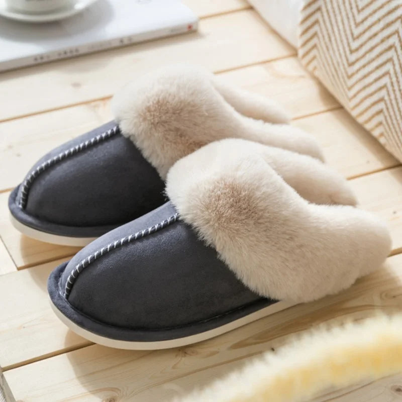 Plus Size 36-47 Women Slippers Furry Winter Warm Home Shoes Men Couples house floor slides Slip On Footwear Comfortable soft