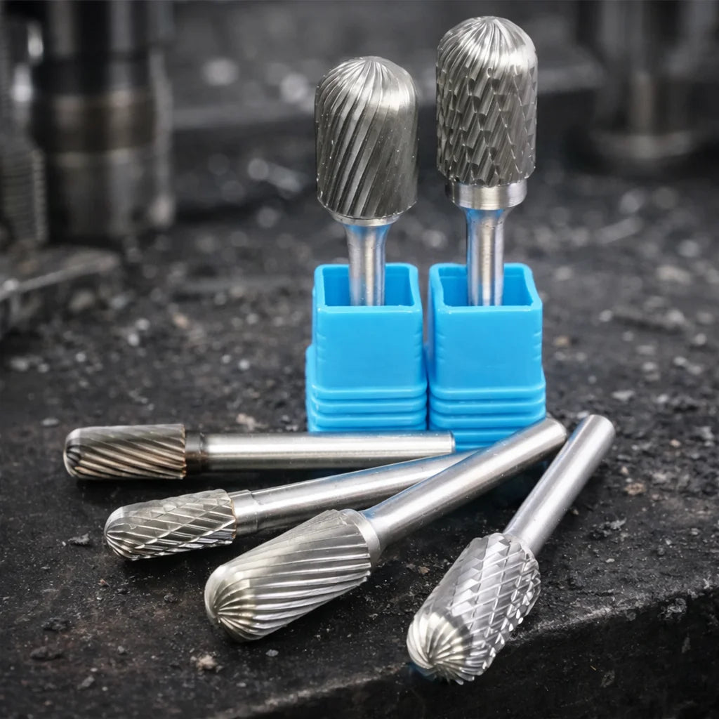 Tungsten Carbide Rotary Burr Grinding Head Ball Nose Cylinder Shank Metal Grinding Tool for Polishing Deburring and Shaping Jobs