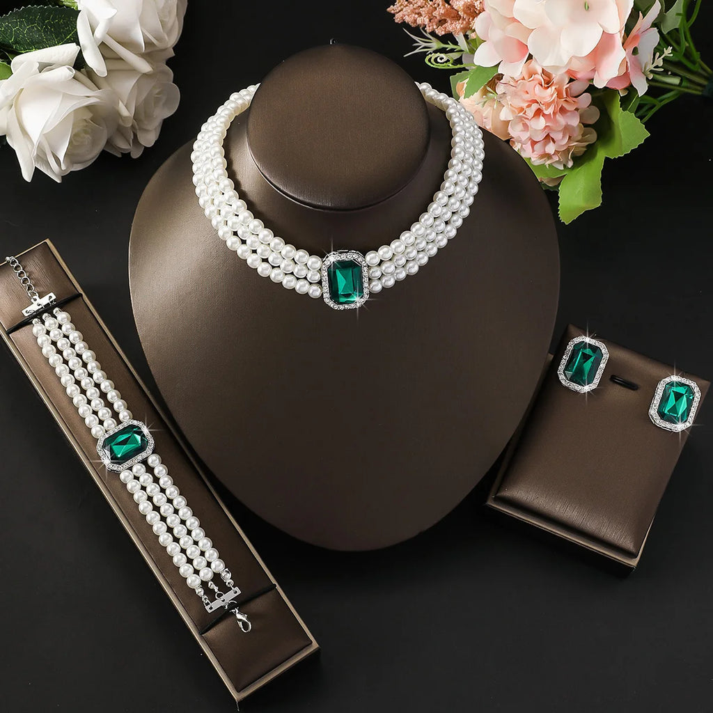Light luxury candy colored pearl jewelry set with elegant double-layer design for wedding/Valentine's Day gift jewelry
