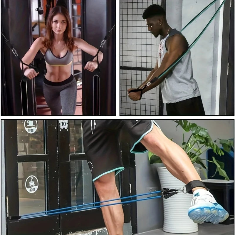 11pcs TPE Resistance Band Set Fitness Band Pull Rope Elastic Training Band With Door Anchor Handles Carry Bag Legs Ankle Straps