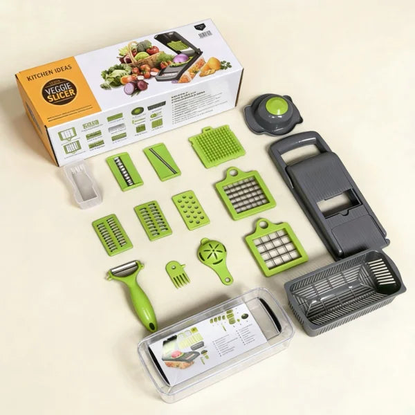 16 in 1 Vegetable Chopper Multifunctional Food Slicer Dicer Fruit Cutter Shredder Grater Peeler Manual Vegetable Cutting Tool Kitchen Gadgets for Potato Onion Carrot Cucumber Salad Preparation