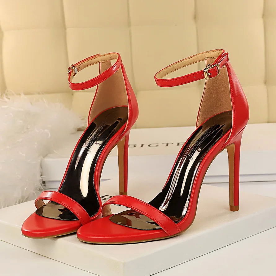 Summer Women 10cm High Heels Fetish Leather Sandals Lady Gladiator Strap Stripper Sandles Yellow Platform Nightclub Party Shoes