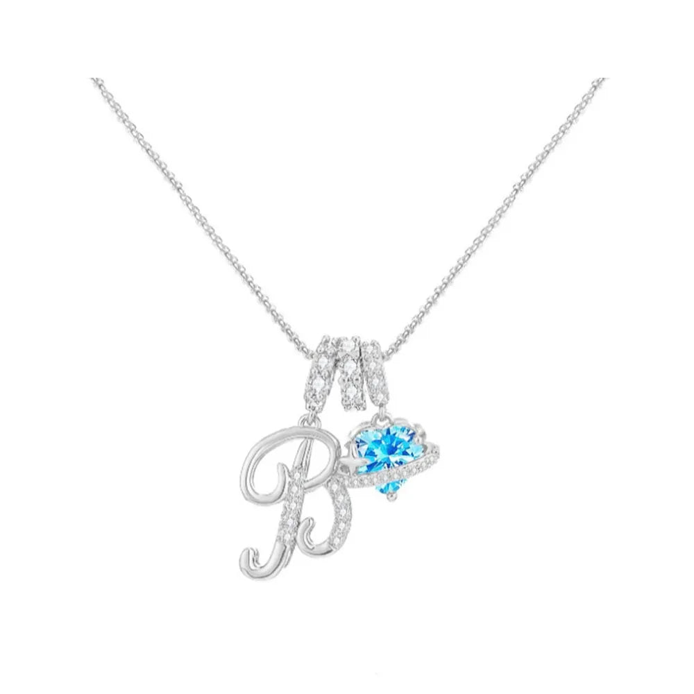 Heart-shaped Necklace with the Initial of a Lady, Zircon Pendant, English Diamond Jewelry, Suitable for Friday