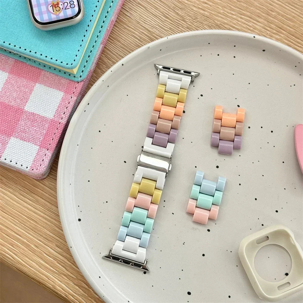 Spring Rainbow Candy Resin Band for Apple Watch Ultra 2 49mm 7 8 9 41 45 40mm 42 44mm Strap Women Bracelet for IWatch 6 SE