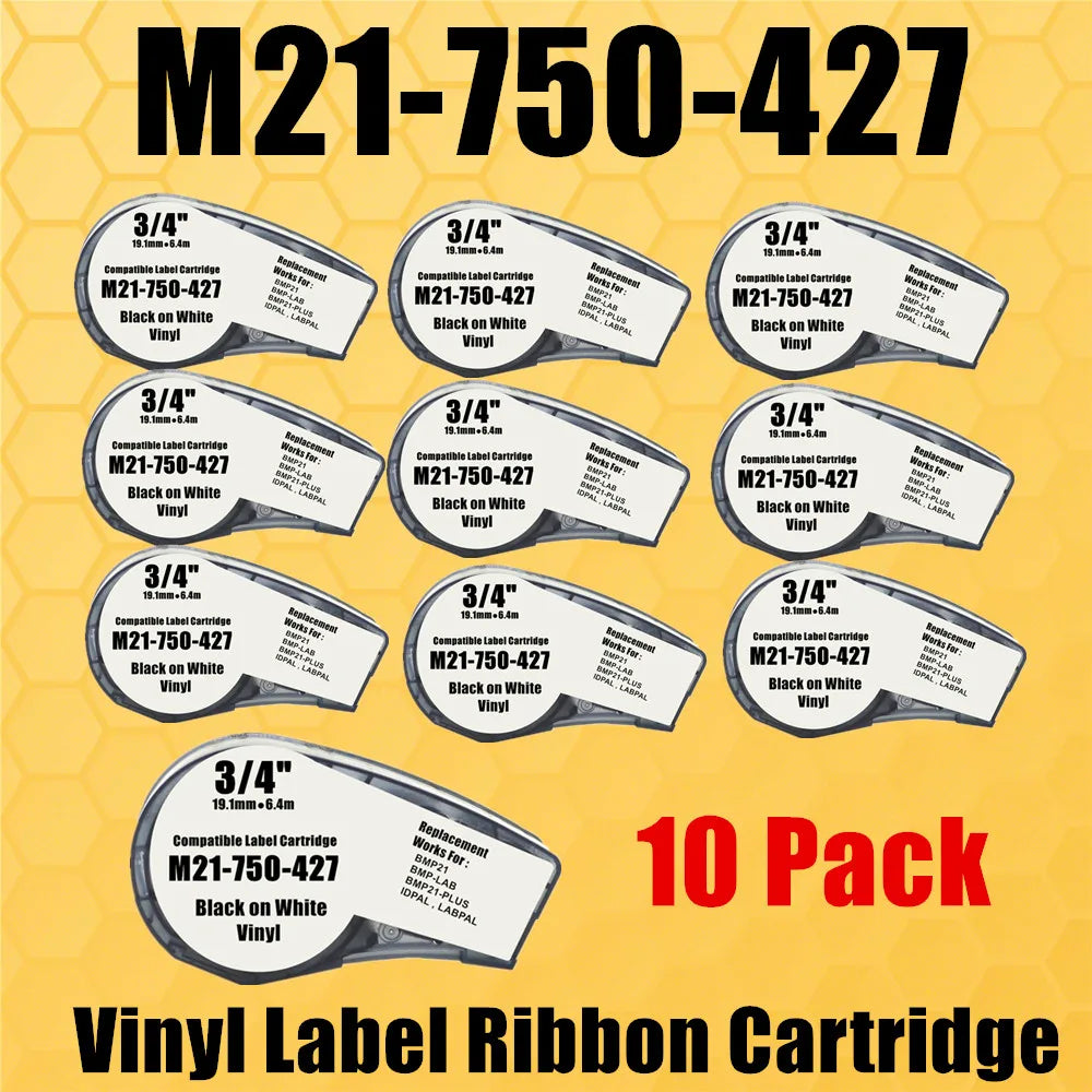 10~30PK Recharge Vinyl Ink Cartridge Ribbon Brady M21 750 427 Maker Strick For Labeller Handheld Label Printer Black on White