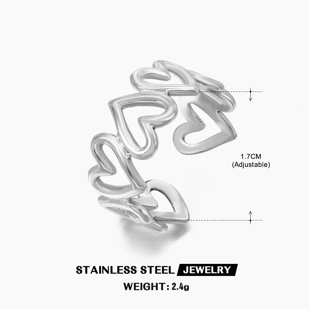 Gold Color Stainless Steel Heart Ring Women Metal Finger Hollow Ring Waterproof Jewelry Girlfriend Gift Bijoux Femme Anillos