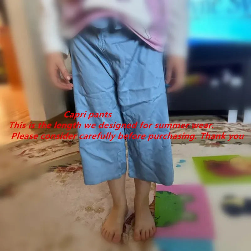 New Fashion Children Wide Leg Pants Summer Casual Thin Chiffon Cropped Trousers For Teenager Girls Clothes 2 4 6 8 10 Years