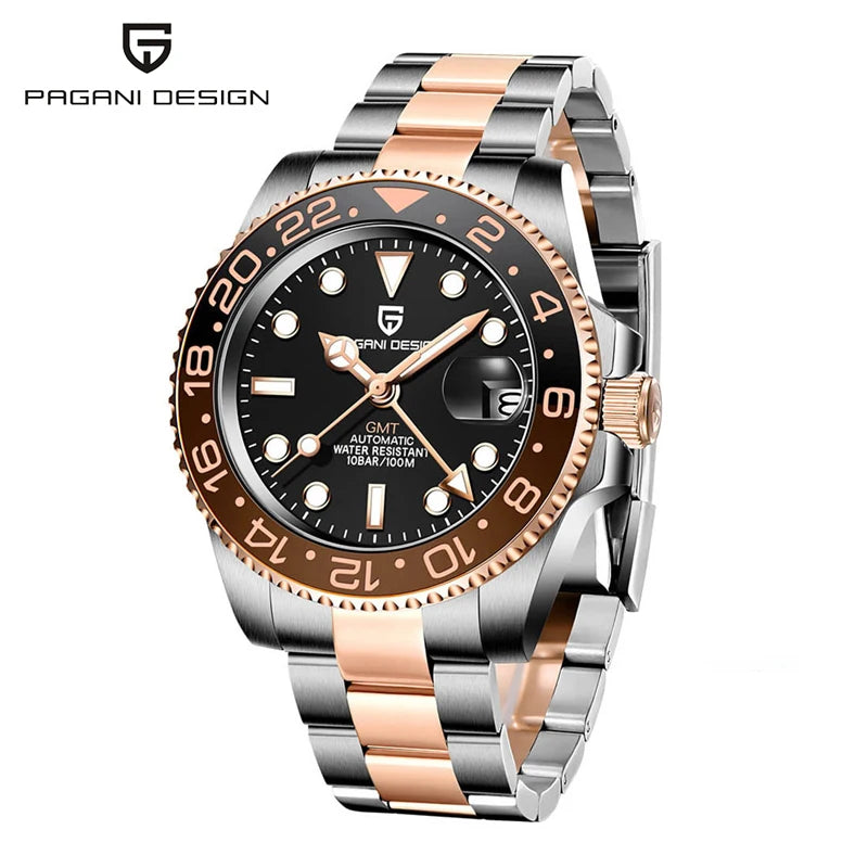 PAGANI DESIGN PD-1662 Luxury GMT Men Mechanical Wristwatch Sapphire Glass Stainless Steel 100M Waterproof Automatic Watches