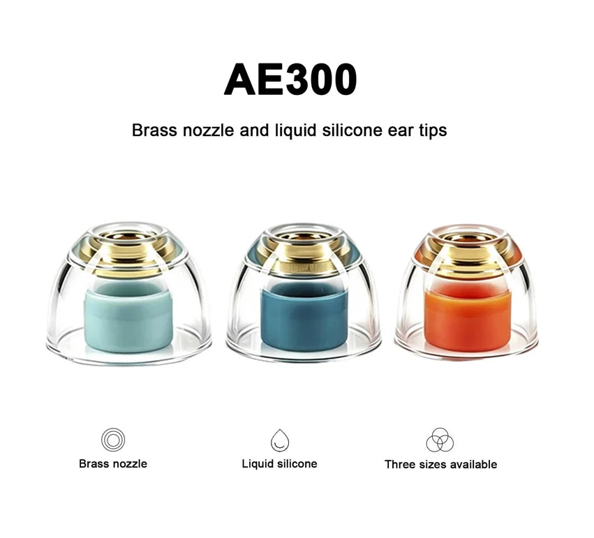 Angelears' Selected Eartips - AE300 Brass Nozzle Liquid Silicone Hybrid Eartips High-Density Brass Core Soft Silicone S/M/L